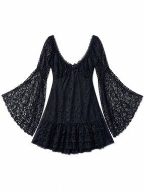 Charades Black Lace Long Sleeve Costume Dress, Size XL